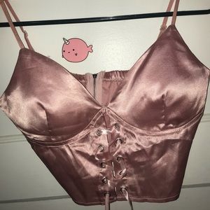 Pink lace up crop top